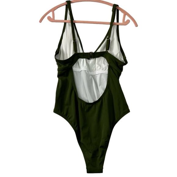 Shade and Shore Size L One Piece Swimsuit Olive Green Side Knot Open Back NEW - Picture 4 of 9